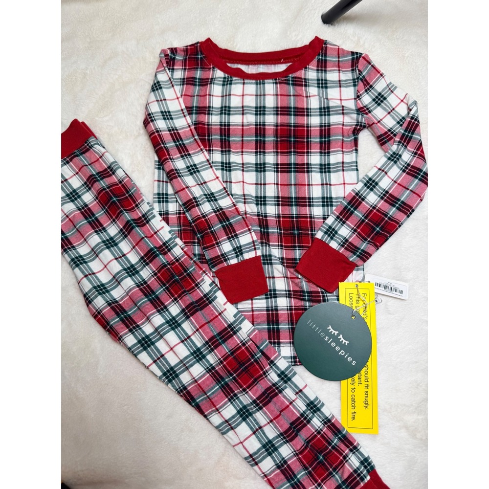 Little Sleepies Holly Plaid Bamboo Pajama Set 3T Holiday Christmas Red Green NEW